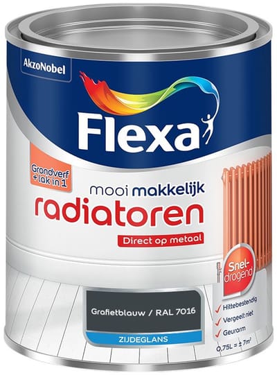 Flexa - Mooi Makkelijk Radiatoren Zijdeglans - Grafietblauw / Ral 7016 - Mengverf - 750 Ml