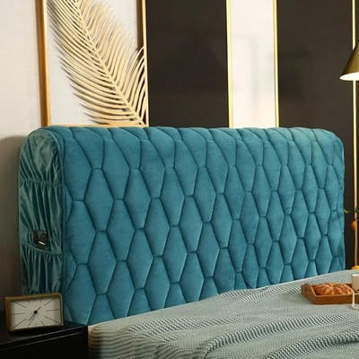 Luxe dikke fluwelen gewatteerde hoofdbordhoes effen kleur hoogwaardige all-inclusive bedovertrek zachte pluche bedhoofdhoes W120 x H68cm blue