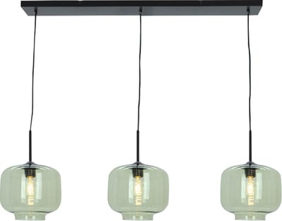 Olucia - ANNIEK - Hanglamp - Groen / Zwart - 3L - Vorm: Rechthoek