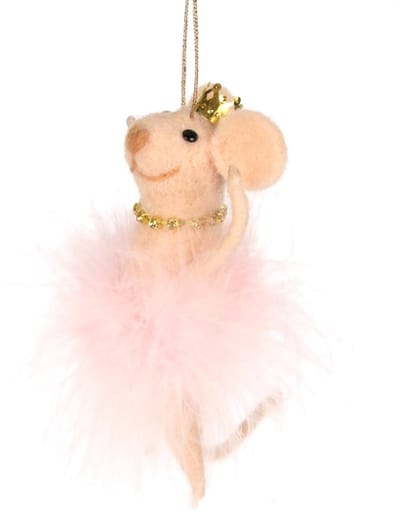 Muis ballerina roze hangend vilt 7x9x12cm