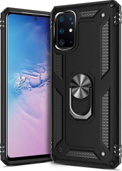 HB Hoesje Geschikt voor Samsung Galaxy S20 Plus - Anti-Shock Hybrid Armor Back Cover - Hoes met Kickstand Ring - Zwart