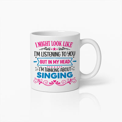 Thinking About Singing Koffiemok 330ml – Grappige Muziek Quote Beker – Leuk Cadeau voor Zangers, Koorleden & Muziekliefhebbers