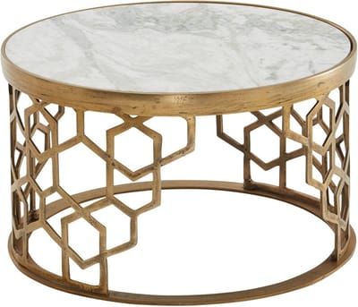 Ronde Koffietafel met Echt Marmeren Blad en Gouden Metalen Frame