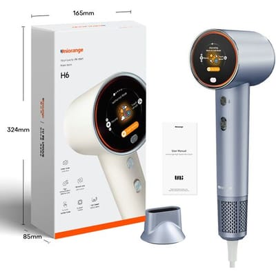 Uniorange H6 plasma hogesnelheidsföhn (sterrenzilver), hd-lcd-scherm, 5 slimme standen, 1600 W vermogen en 1 miljard plasma-ionen, 110.000 tpm