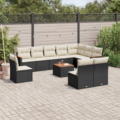 vidaXL - 11-delige - Loungeset - met - kussens - poly - rattan - zwart