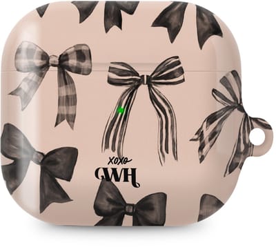 xoxo Wildhearts hoesje geschikt voor AirPods 3 - Winter Muse - Ook als telefoonhoesje verkrijgbaar - schokbestendige case - koptelefoonhoes - Beschermhoes met strikjes patroon - Beige
