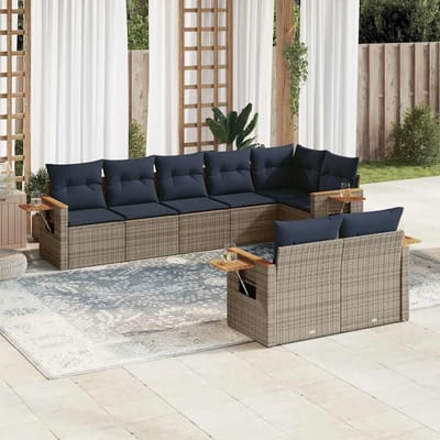 vidaXL - 8-delige - Loungeset - met - kussens - poly - rattan - grijs