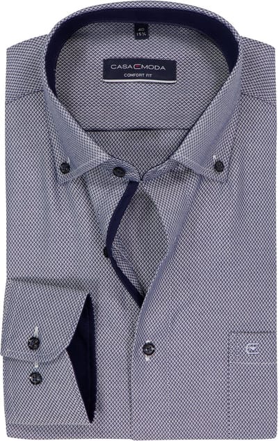 CASA MODA comfort fit overhemd - dobby - blauw - Strijkvrij - Boordmaat: 40