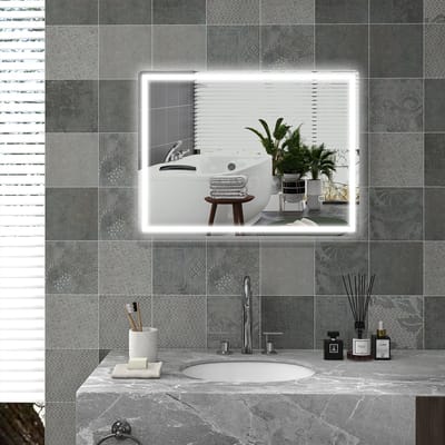 MODFU - Badkamerspiegel - LED-Verlichting En Anticondens - Rechthoekig - Voor Badkamer - Glas - Zilver - 60 x 80 x 4 cm