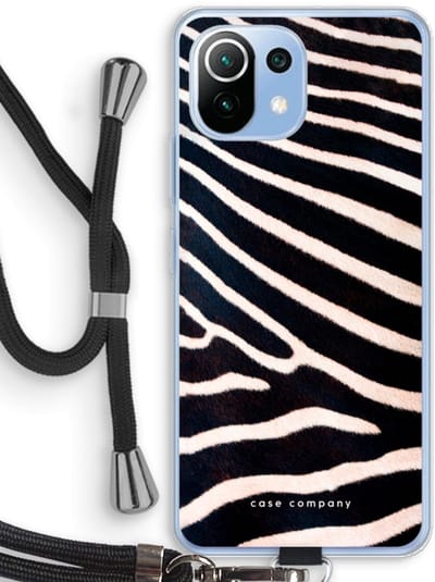 Case Company® - Hoesje met koord geschikt voor Xiaomi Mi 11 Lite hoesje met Koord - Zebra - Telefoonhoesje met Zwart Koord - Bescherming aan alle Kanten en Over de Schermrand
