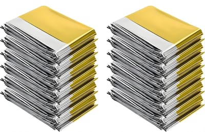 KAD® Nooddeken - Reddingsdeken Set - Hoogwaardige Isolatiefolie voor Noodgevallen & Outdoor - Wind- & Waterdicht - Altijd bij de Hand - Wit/Goud - 210cm x 160cm x 1cm