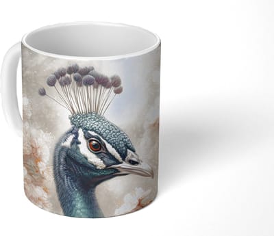 Mok - Koffiemok - Pauw - Vogels - Bloemen - Boom - Botanisch - Mokken - 350 ML - Beker - Koffiemokken - Theemok