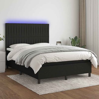 vidaXL - Boxspring - met - matras - en - LED - stof - zwart - 140x190 - cm