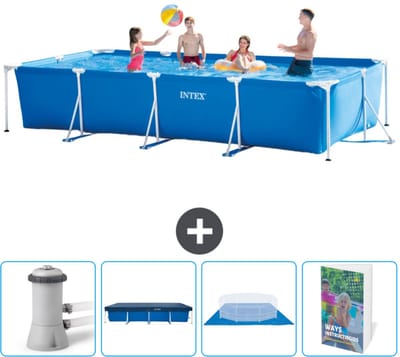 Intex Rechthoekig Frame Zwembad - 450 x 220 x 84 cm - Blauw - Inclusief Zwembadfilterpomp - Afdekzeil - Grondzeil - Zwembadgids
