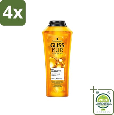 Gliss-Kur - Shampoo - Oil Nutritive - Voedende Shampoo - Voor Stroef & Gespannen Haar - 400 ml - Voordeelverpakking - 4 stuks - Shampoo voor stroef haar - Voedend shampoo