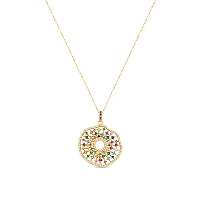 Luxenter Sterling Zilver 925 collier met Veelkleurige Zirkonia afgewerkt in 18K geel goud - Xodoa