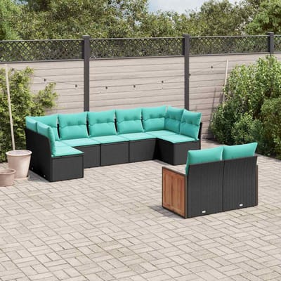 vidaXL - 9-delige - tuinbankset - met - kussens - van - zwart - polyrotan