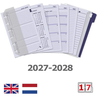 Kalpa 6337-27-28 125 x 80 mm Pocket Planner Vulling 1 Week per 2 Paginas NL EN + Bijlagen 2027 2028
