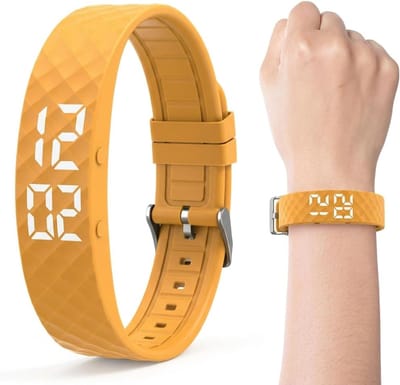 Slimme polsband - Fitness-trackinghorloge – Stappentellerhorloge – Horloge met trilalarm – Stappenteller, slaapmonitor, trilmeldingen – Unisex – Geel