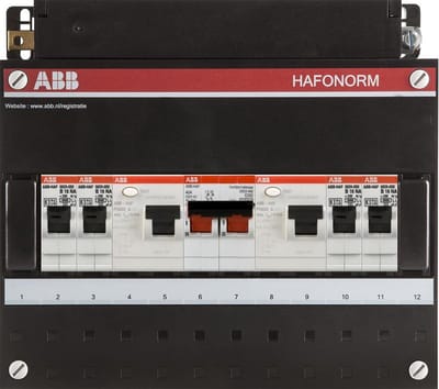 ABB Hafonorm 1 fase groepenkast – 5 groepen – 2 aardlekschakelaars – hoofdschakelaar.