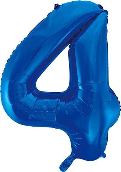 Blauwe XL folieballon - Cijfer 4 - 86 cm - Geschikt voor lucht & helium - Cijferballon
