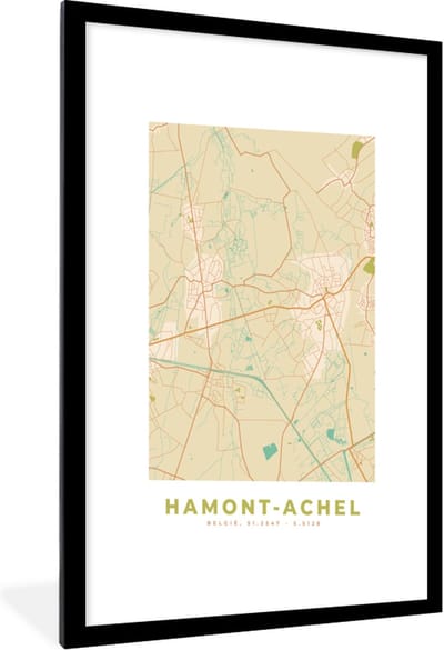 Fotolijst incl. Poster - Kaart - Plattegrond - Vintage - Stadskaart - Hamont-Achel - 60x90 cm - Posterlijst