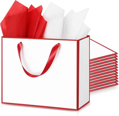 Papieren Geschenkzakjes - Cadeautasjes Handvat - Feestelijke Geschenken Inpakken - Met Tissuepapier - 30 x 25 x 10 cm