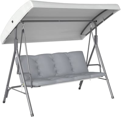 Delightness Schommelbank - Tuinschommel - Tuinset - Buiten - Tuinbank - Met Luifel - Met kussens - 172x110x156cm - Grijs