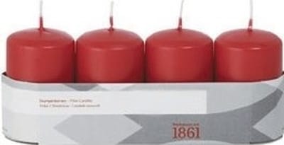 Trend Candles Cilinderkaarsen/stompkaarsen - set 4x - rood - 5 x 8 cm - 18 branduren