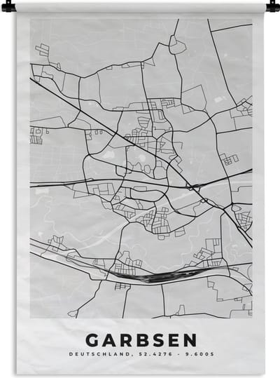 Wandkleed - Wanddoek - Duitsland - Stadskaart - Plattegrond - Garbsen - Kaart - 120x180 cm - Wandtapijt