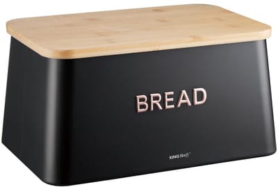 KINGHOFF Broodtrommel 2 in 1 - Zwart - 35x23x18 cm - Met Bamboe Dekblad - Hygienisch & Eenvoudig Schoonmaken - Kan als Snijplank Gebruikt Worden