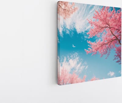Saammp Canvas Schilderij - Roze Bomen - Natuur - Landschap - 20x20 - Foto op canvas - Wanddecoratie - Muurdecoratie Woonkamer - Slaapkamer decoratie - Canvas Print