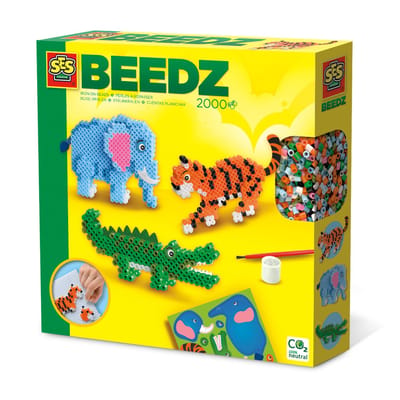 SES Creative - Beedz - 3D Safari Dieren - 2000 Strijkkralen met Grondplaten en Strijkvellen - Vanaf 5 Jaar
