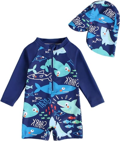 Lange Mouwen Zwemoutfit voor Baby Jongens met Hoed - Ideaal voor Zomer, Zwemmen en Strandplezier van 6 Maanden tot 6 Jaar