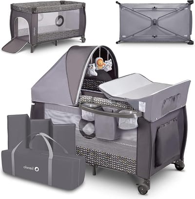 Plus 2in1 Kinder Reisbed met commode en schommelfunctie - 0 tot 15kg - Babybox 125x65x75cm - Klamboe - LockGuard - Hoogteverstelling