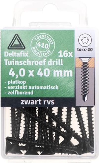 Deltafix Tuinschroeven Drill Zwart RVS 4 x 40 mm 16 stuks