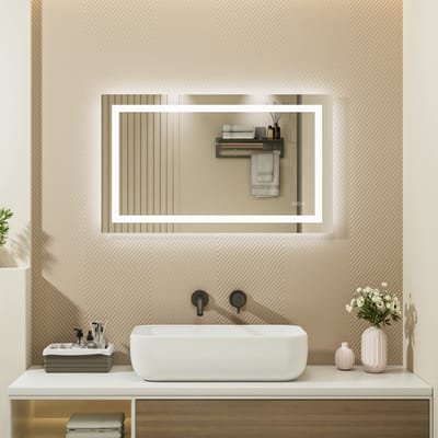 Auralum max - Badkamerspiegel met LED Verlichting - Badkamer Spiegel - Spiegel Badkamer - Spiegel Douche - Dimbaar - Wandspiegel - Badkamer/Make-up spiegel - Anti Condens Douchespiegel - Warm/Neutraal/Koud Wit - 100X60cm
