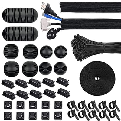 Kabel management - 142 stuks kabel organizer met kabelbinders, klittenband en kabelhouders