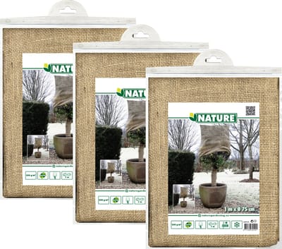 Nature plantenhoes jute - 3x - H100 x D75 cm - naturel - met trekkoord - anti-vorst beschermhoes