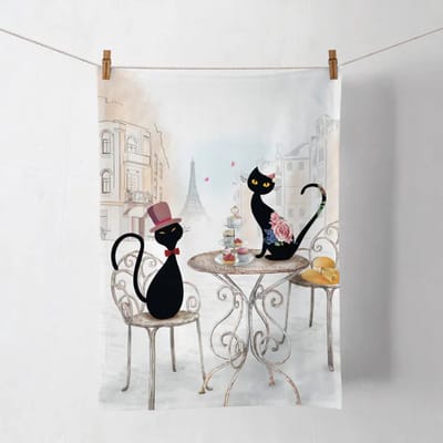 Ambiente Kitchen towel Cats in Paris – 50x70 cm – 100% katoen – set van 4 – Franse kattenprint