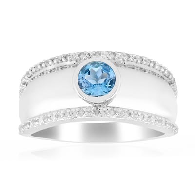 Cavill - 925 Sterling Zilver Verzilverd - 0,29 ct Santa Maria Aquamarijn Ring - 32 Zirkonia Tanzanië - Moderne Elegante Blauwe Edelsteen Sieraad