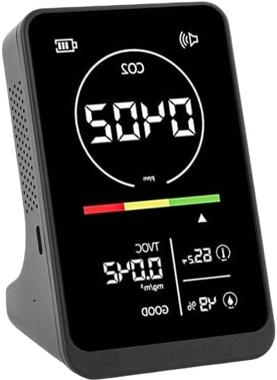 CO2 Detector - Luchtkwaliteit Monitor - Binnenklimaat Controleren - Meet Vochtigheid Temperatuur - 117 x 73 x 60 mm - Zwart