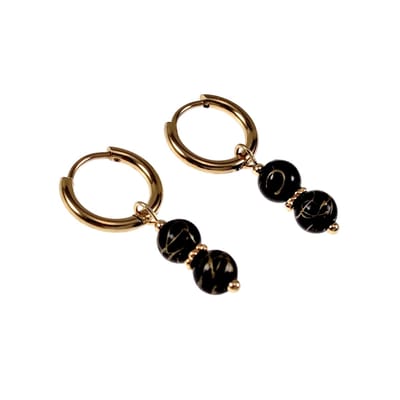 ∅14mm Oorbellen Dames - Verguld RVS - Oorringen met Agaatkralen Hanger