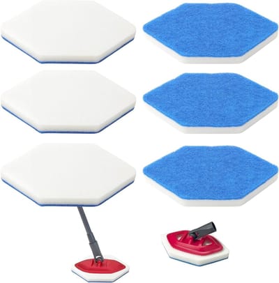 Set van 6 Vervangbare Badkamer Wipers, Geschikt voor Multifunctionele Spons, Dubbelzijdige Reiniging, Bad en Douche, Vervangingen en Accessoires