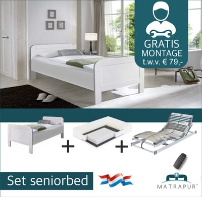 Seniorenbed Compleet elektrische set ledikant seniorenbed 90x200cm Wit + 42 lats elektrisch Verstelbaar + Master Nasa traagschuim | 7 zone Pocketveer matras 90x200