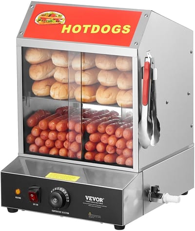 Sello! hotdog verwarmer – oven – stoomverwarming – 2 lagen – uitneembare opvangbak – aftapkraam – temperatuur tussen 30° / 85°C Serveer altijd perfect warme hotdogs en broodjes met de