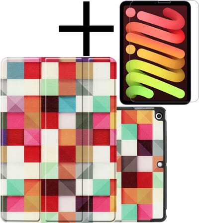 Hoes - Geschikt voor Apple iPad Mini 6 (2021) - 8.3 inch - 6e Generatie - Met Screenprotector - Trifold Bookcase - Hard Cover - Hardcover Book Case - Tablet Hoesje - Blokken