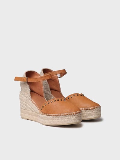 Dames leren espadrille met sleehak en studs | MANILA