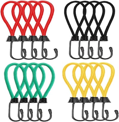 Set van 16 Spanningshaken voor Tenten - Elastische Rubber Haken, Verstelbare Tensioners en Expander Haken voor Zeilen en Zonneschermen
