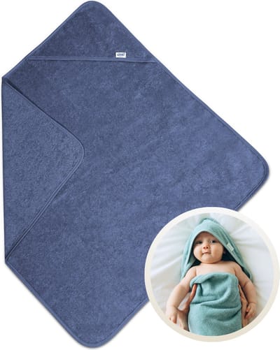 Funnies Badcape Silk Blue 80x80 cm - Zachte Badcape Baby / Omslagdoek / Handdoek met Capuchon - Gemaakt van 100% Katoenen Badstof - Absorberend en Comfortabel - Perfect voor Warmte en Droogte na het Badderen